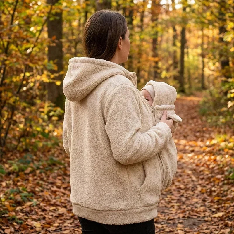 Cosy Sherpa Fleece Hoodie with Detachable Zip-On Baby Carrier Insert