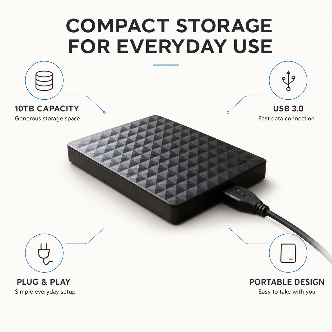 External 10 TB HDD – Portable USB 3.0 Hard Drive for Files and Backups