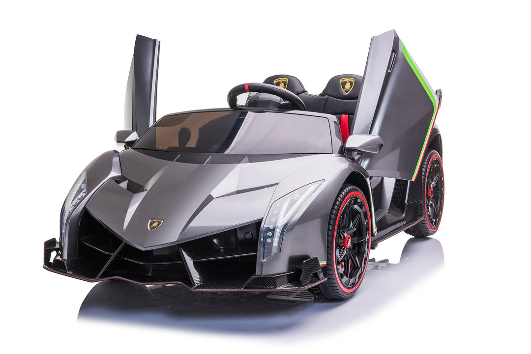 Two-seater 12V electric ride-on car in metallic grey