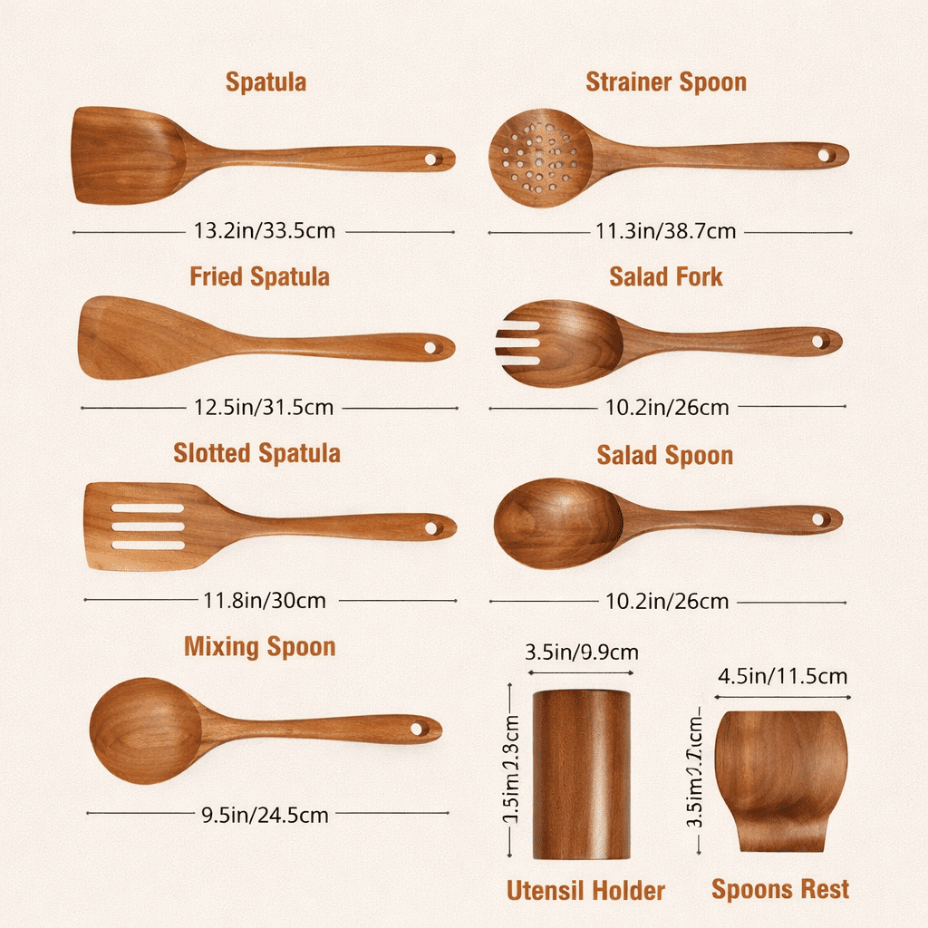Traditional Japanese Wooden Kitchen Utensil Set (7 Pieces)