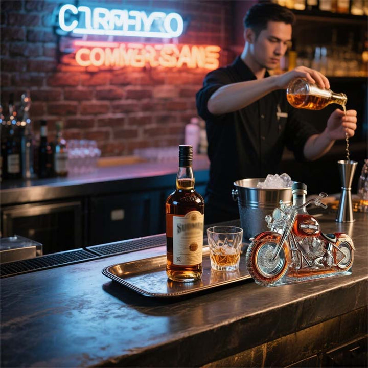 Harley Motorcycle-Shaped Whiskey Decanter for the Home Bar