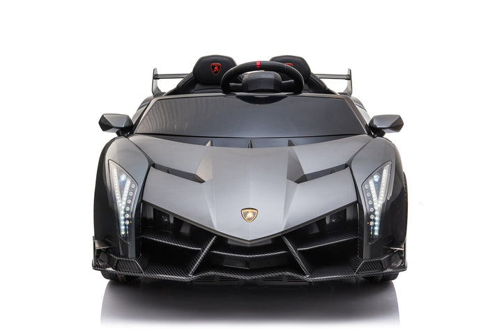 Two-seater 12V electric ride-on car in metallic grey