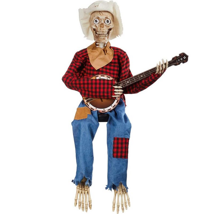 Hauntique Animated Skeleton Duo | Sound-Activated Halloween Decoration with Music and Lights