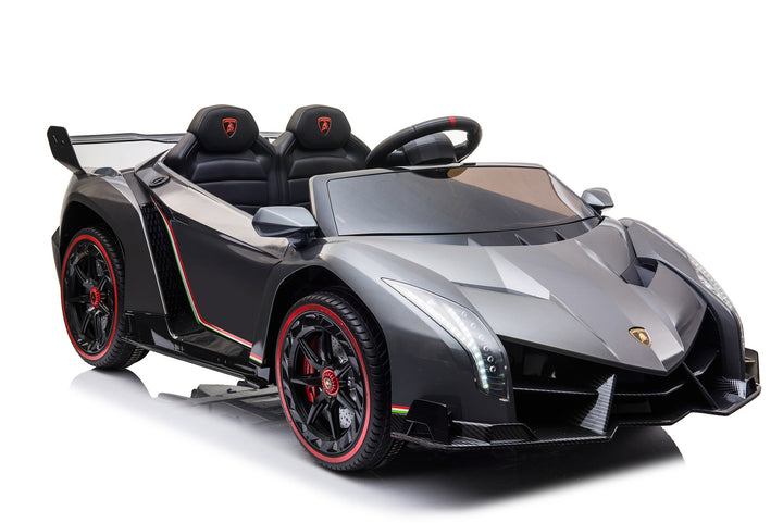 Two-seater 12V electric ride-on car in metallic grey