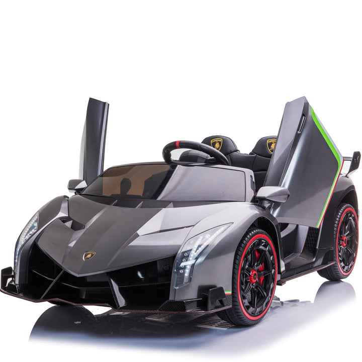 Two-seater 12V electric ride-on car in metallic grey