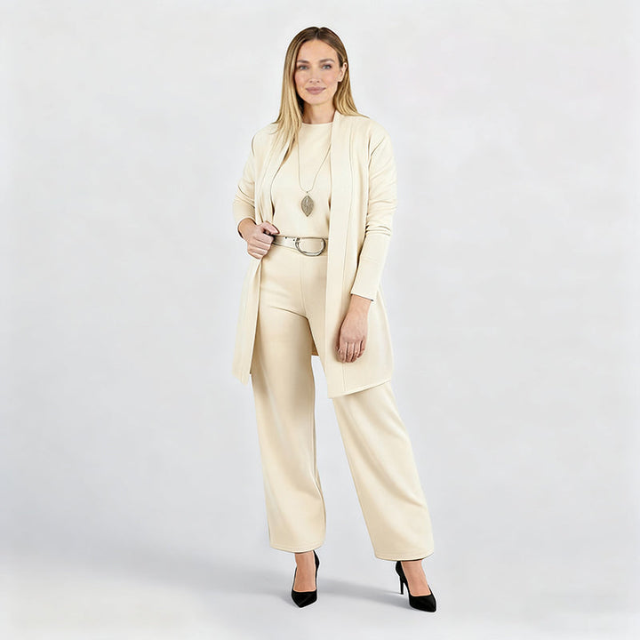3-piece comfort set: cardigan, top and trousers