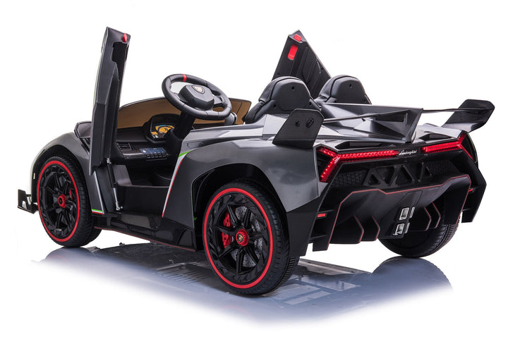 Two-seater 12V electric ride-on car in metallic grey