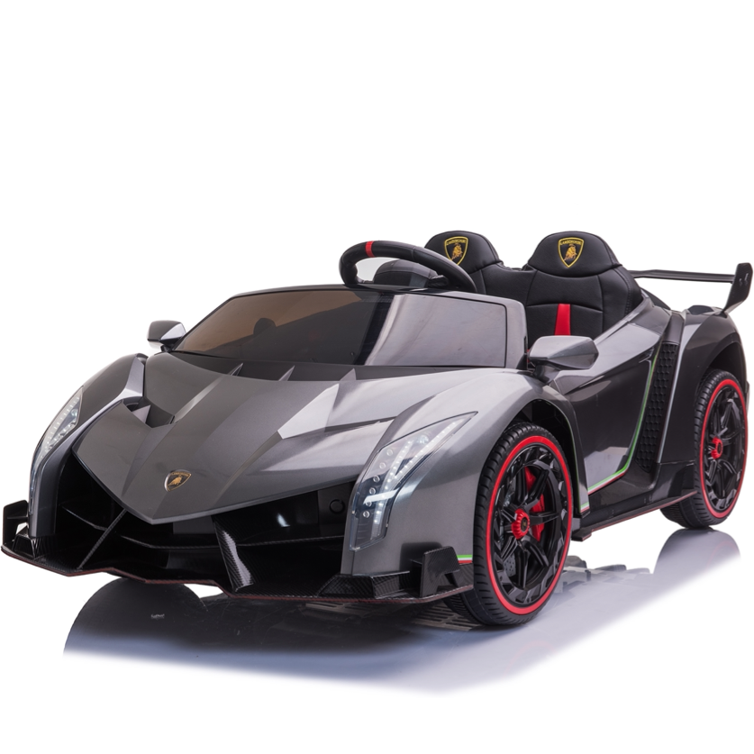 Two-seater 12V electric ride-on car in metallic grey