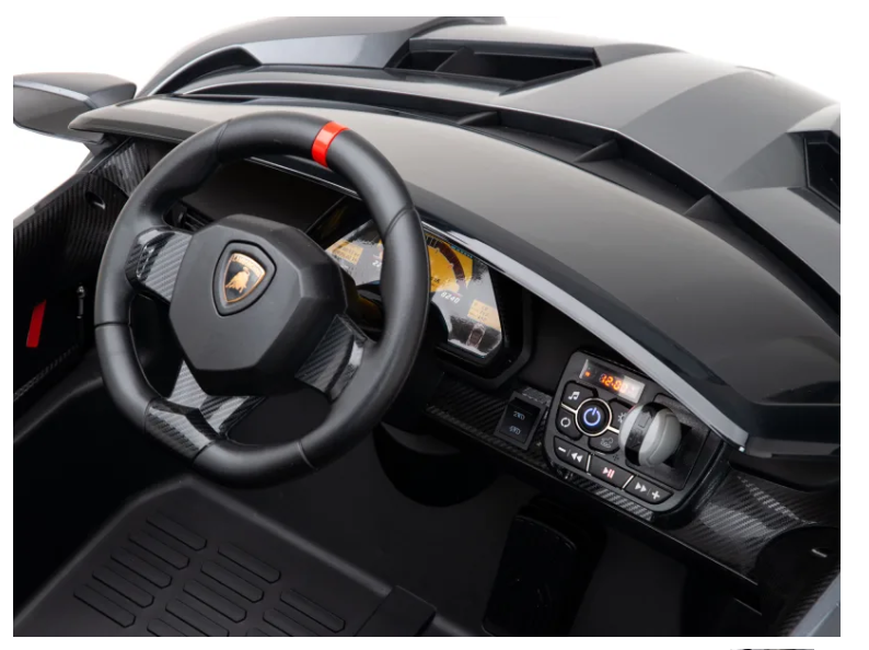 Two-seater 12V electric ride-on car in metallic grey