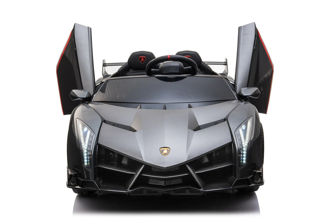 Two-seater 12V electric ride-on car in metallic grey