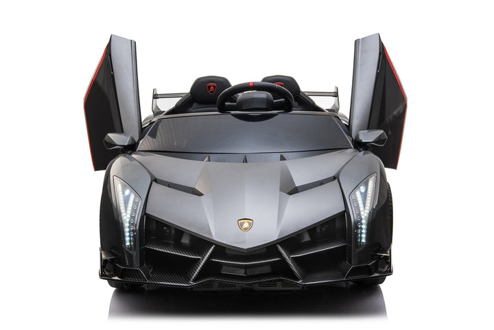 Two-seater 12V electric ride-on car in metallic grey