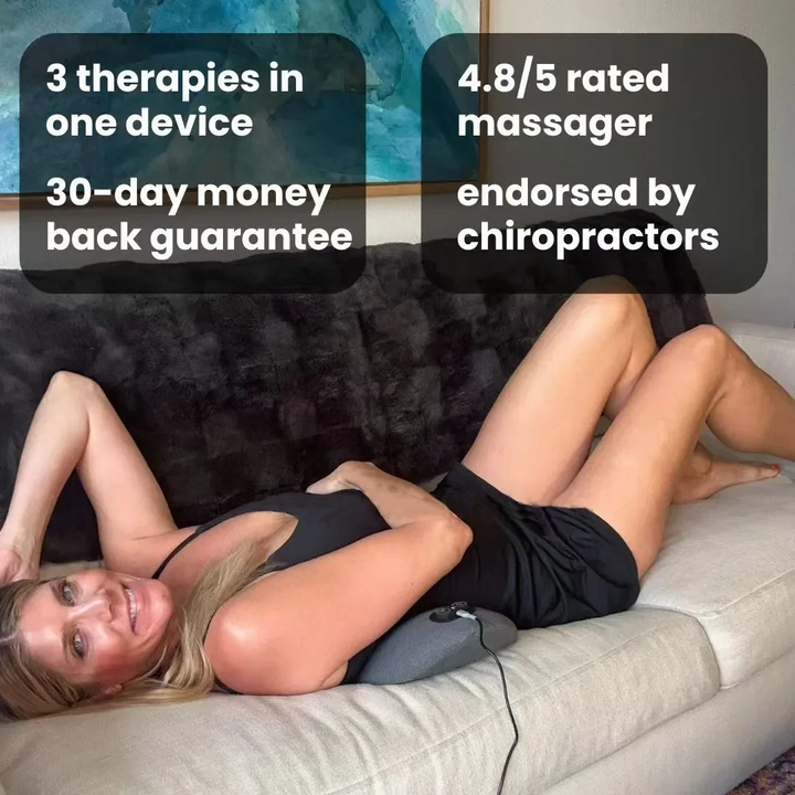 Back Massager with Heat and Vibration, Lumbar Support for Sciatica Relief, Lower Back Pain and Posture Correction – 3-in-1 Home Therapy