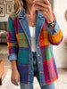 Vintage-Style Patchwork Check Jacket with Denim Trim