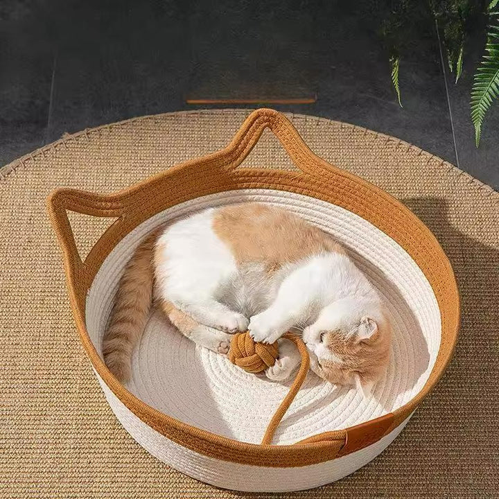 Handgeflochtenes Bett aus Baumwollseil für Katzen - CozyNest