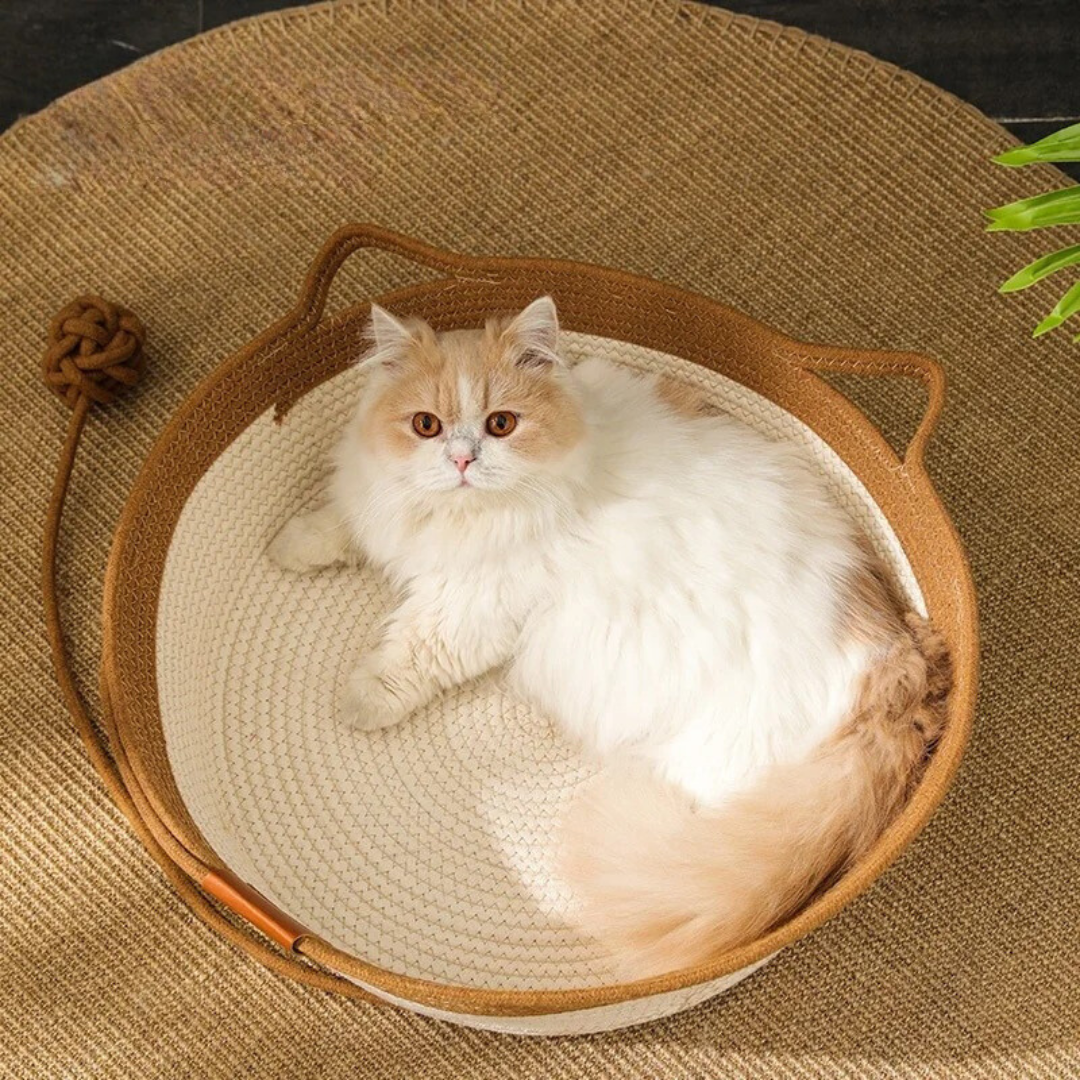 Handgeflochtenes Bett aus Baumwollseil für Katzen - CozyNest
