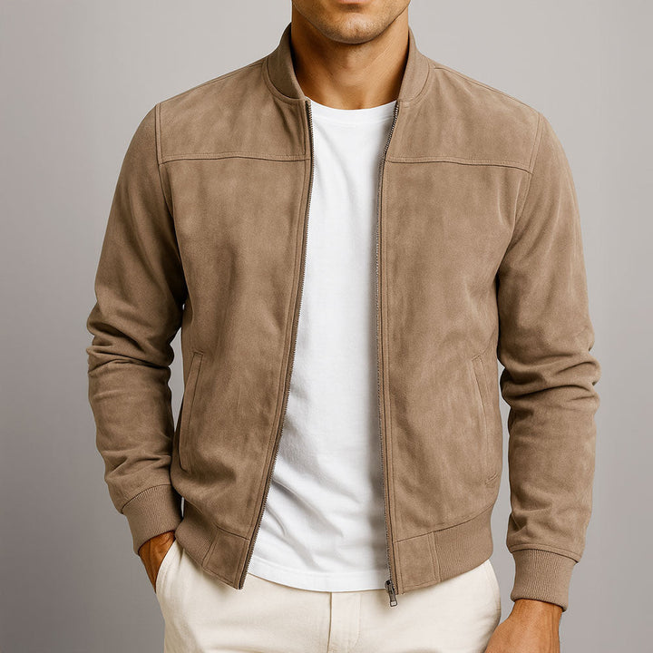 Men's Faux Suede Lightweight Jacket with Structured Shoulders