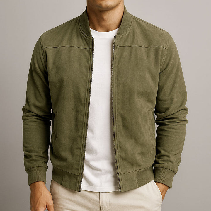 Men's Faux Suede Lightweight Jacket with Structured Shoulders