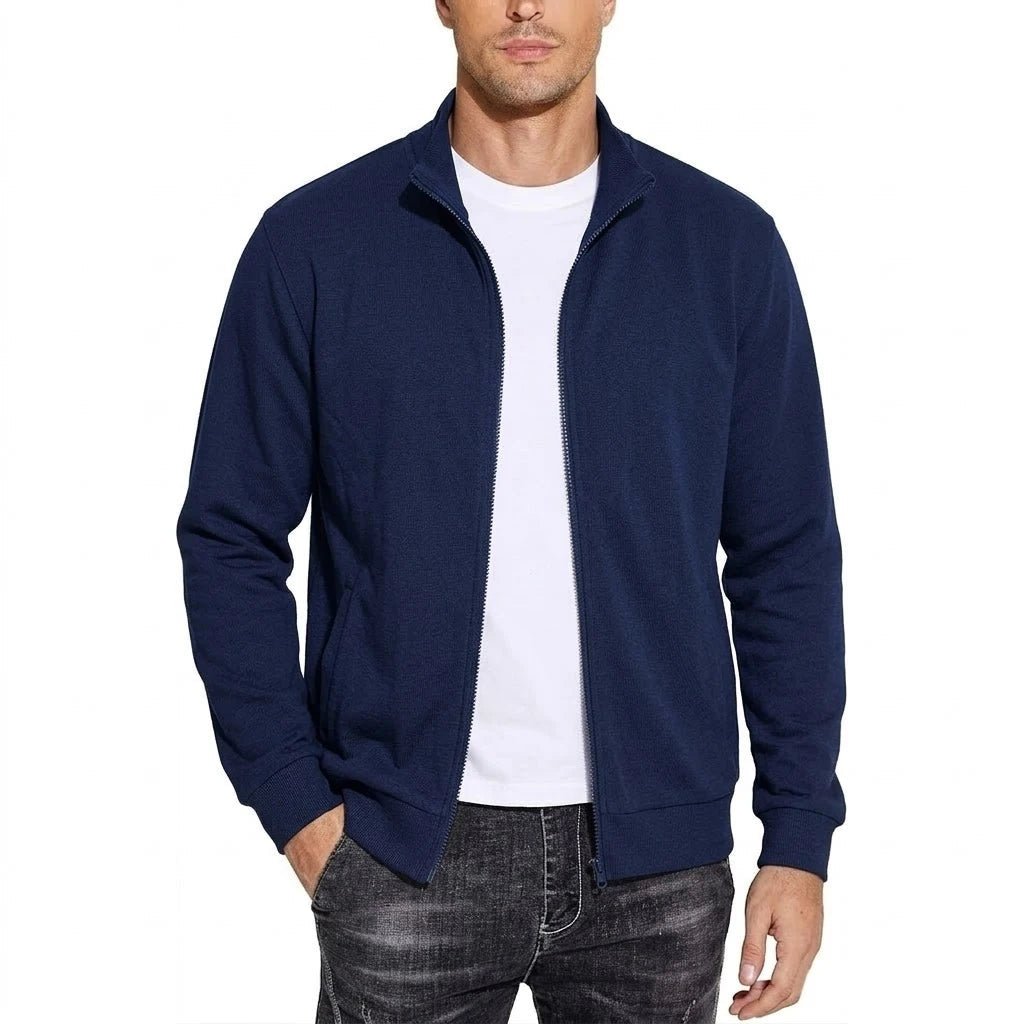 Men's zip-up cotton sweatshirt jacket, breathable, classic relaxed fit