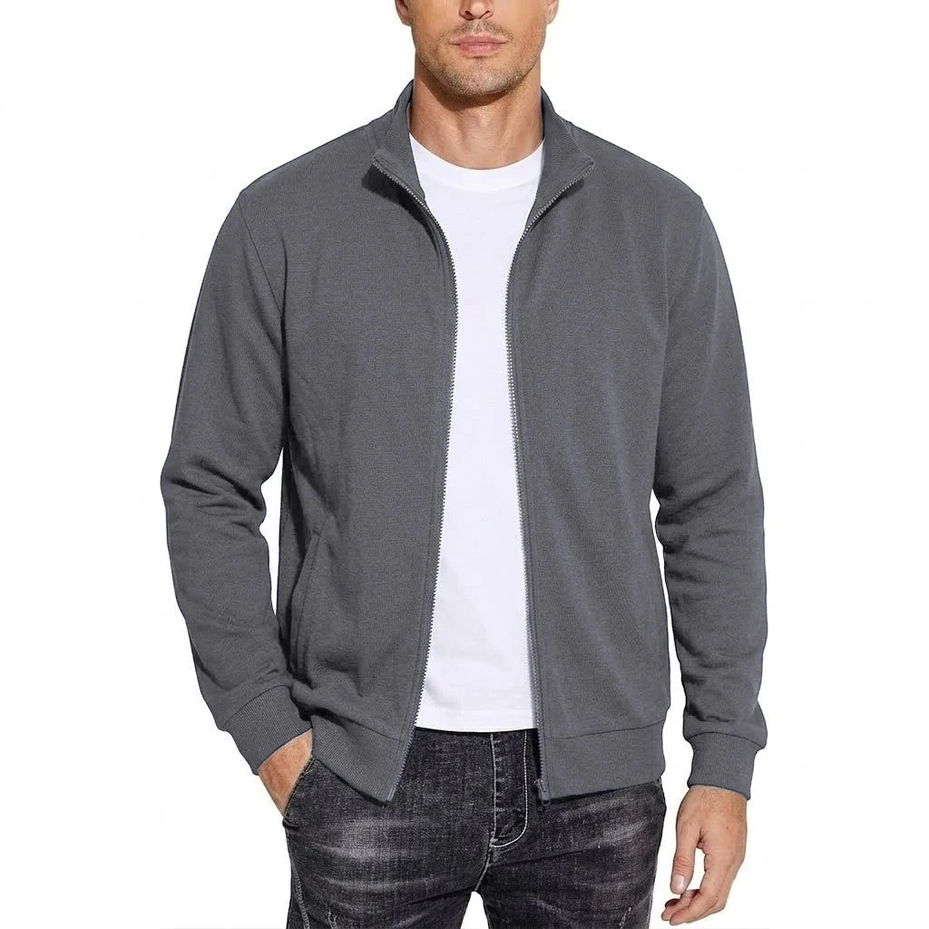 Men's zip-up cotton sweatshirt jacket, breathable, classic relaxed fit