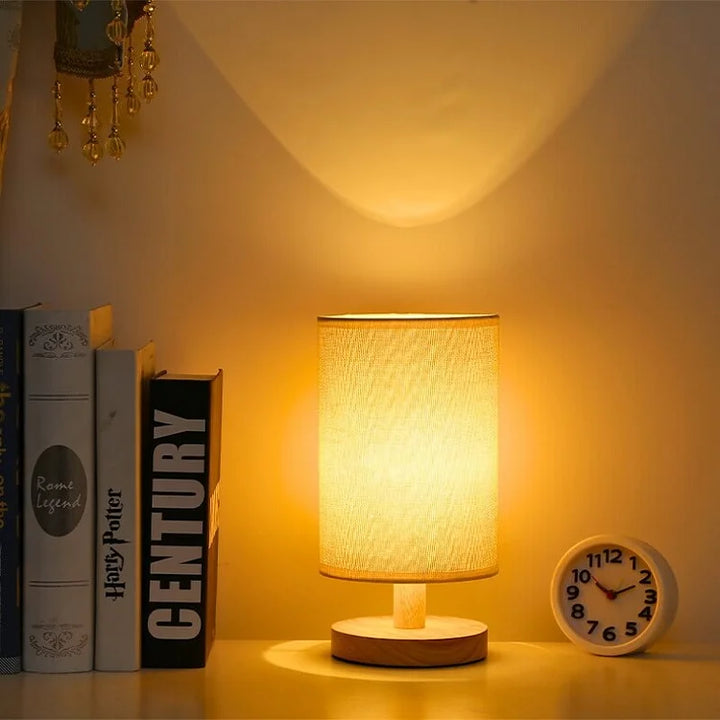 Modern Wooden Bedside Lamp | Dimmable & Remote Control