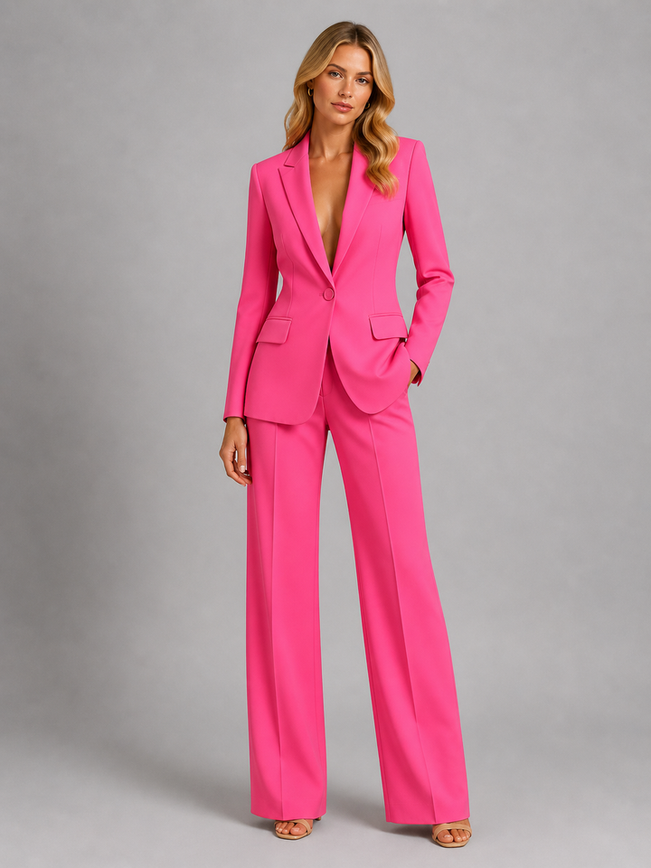 Women's Two-Piece Trouser Suit with Blazer and Wide-Leg Trousers.