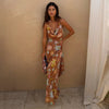 Cowl Neck Halter House Dress Brown Fawn Print