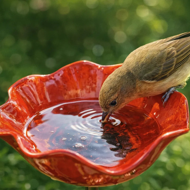 Metal poppy bird bath stake – garden and balcony decoration, 60 cm