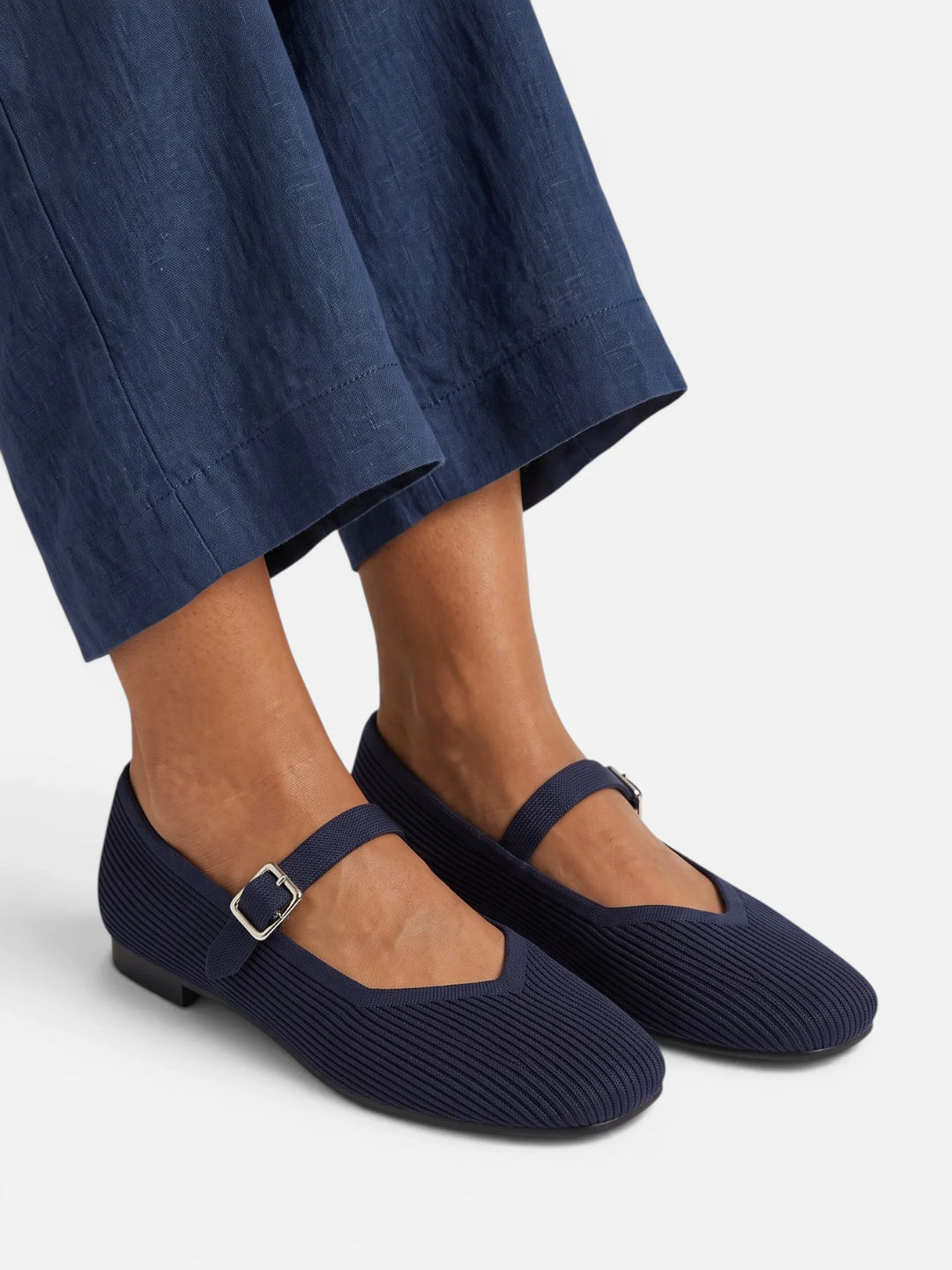 Women's Knit Mary Jane Ballet Flats with Square Toe