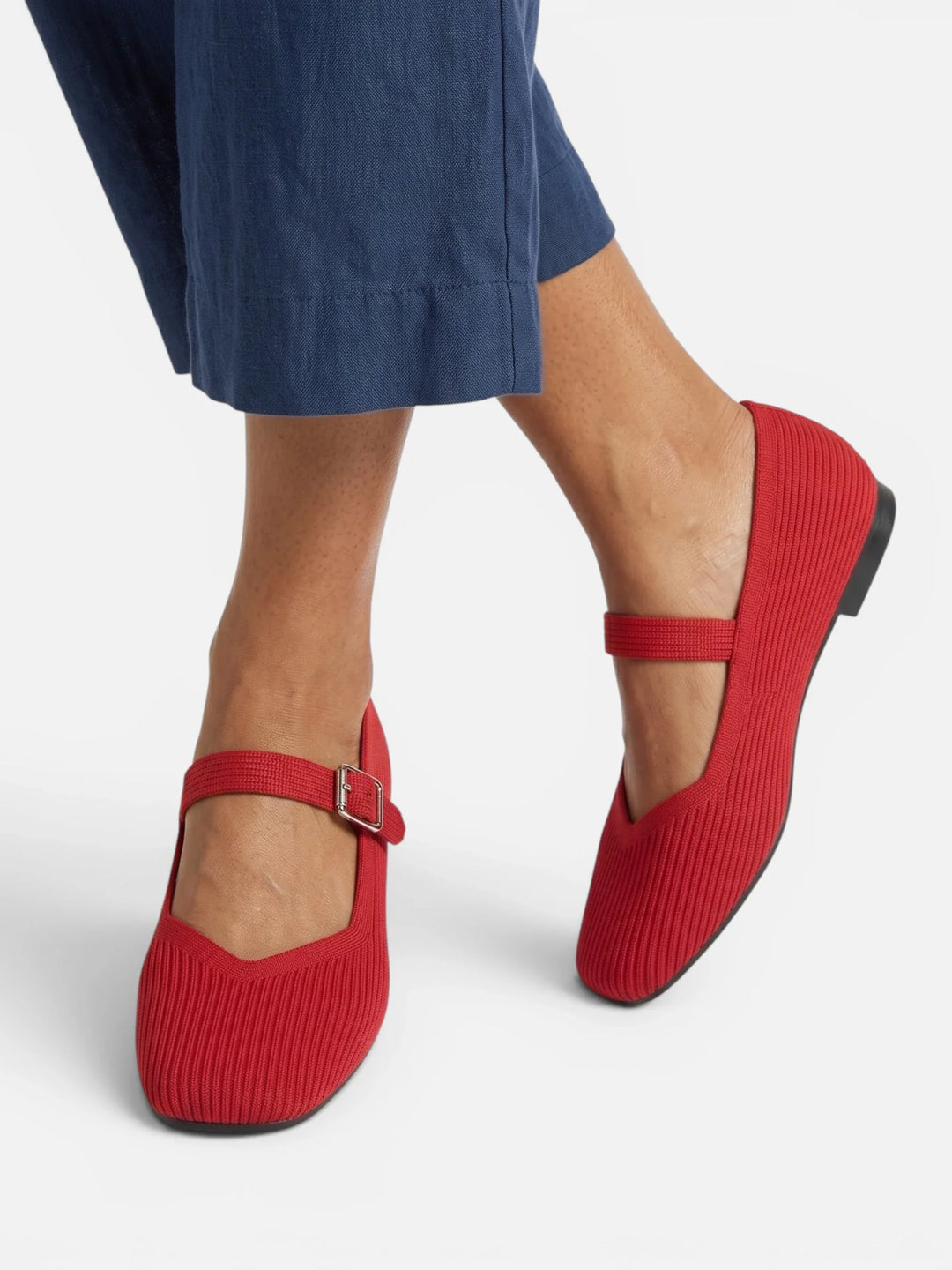 Women's Knit Mary Jane Ballet Flats with Square Toe