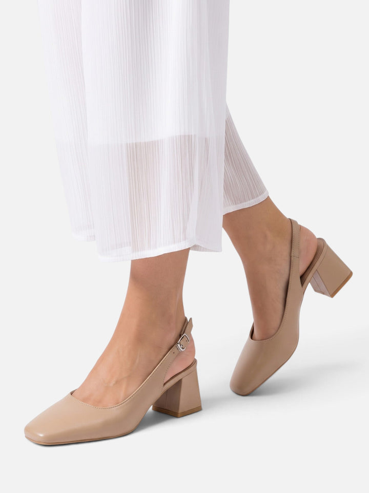 Women's Leather Square-Toe Slingback Court Shoes with Block Heel