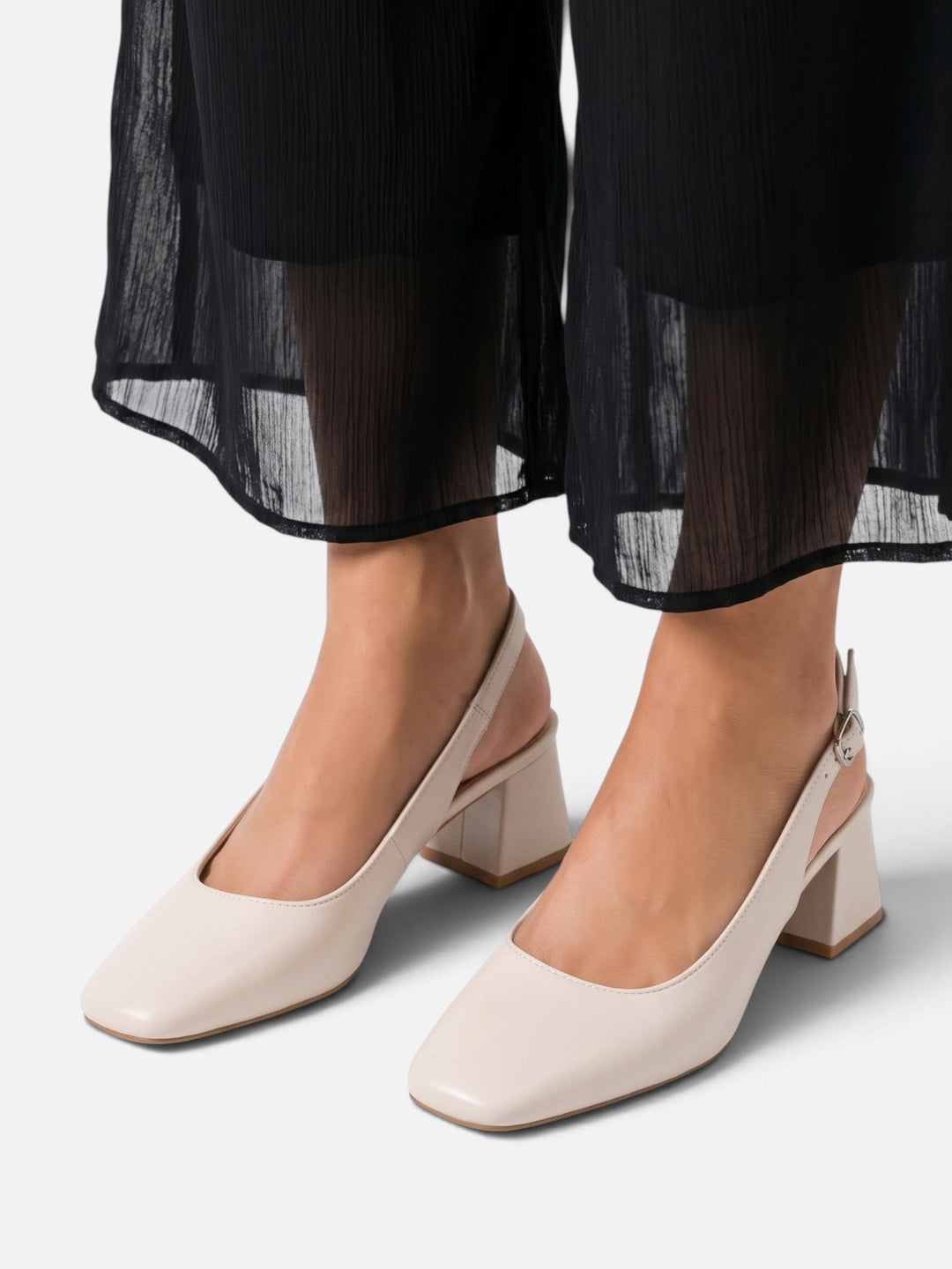 Women's Leather Square-Toe Slingback Court Shoes with Block Heel