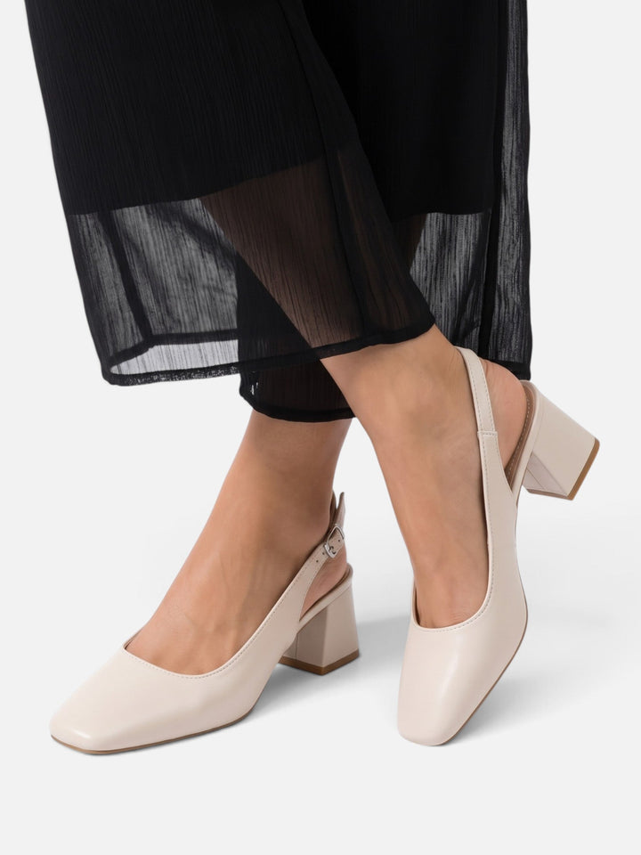 Women's Leather Square-Toe Slingback Court Shoes with Block Heel