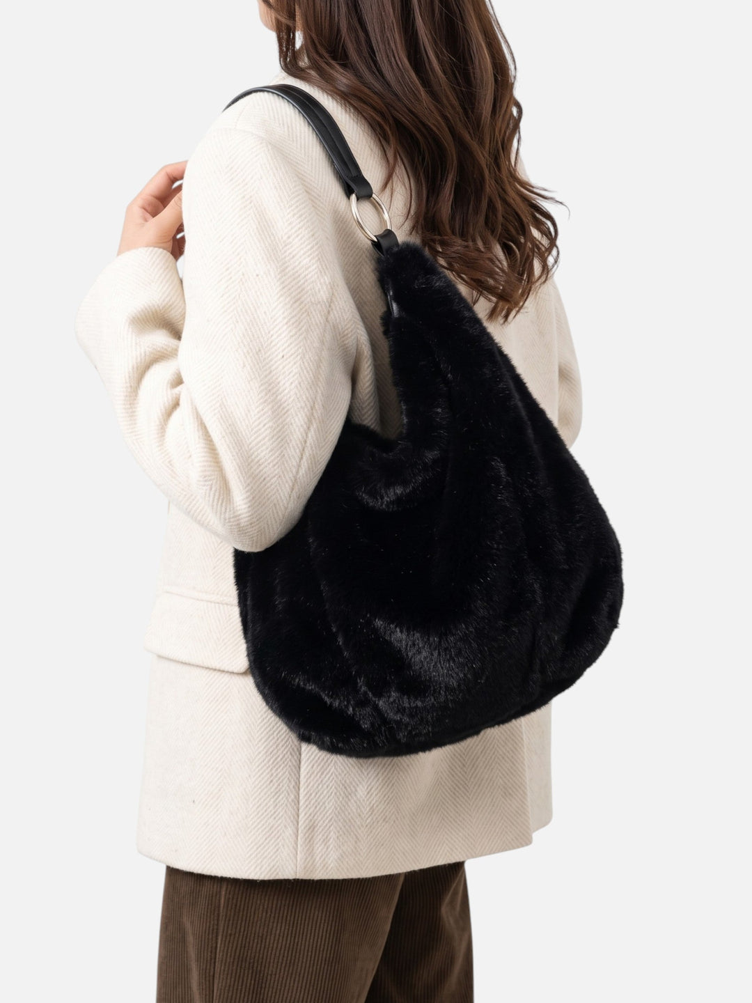 Women's Zip-Top Faux Fur Hobo Bag
