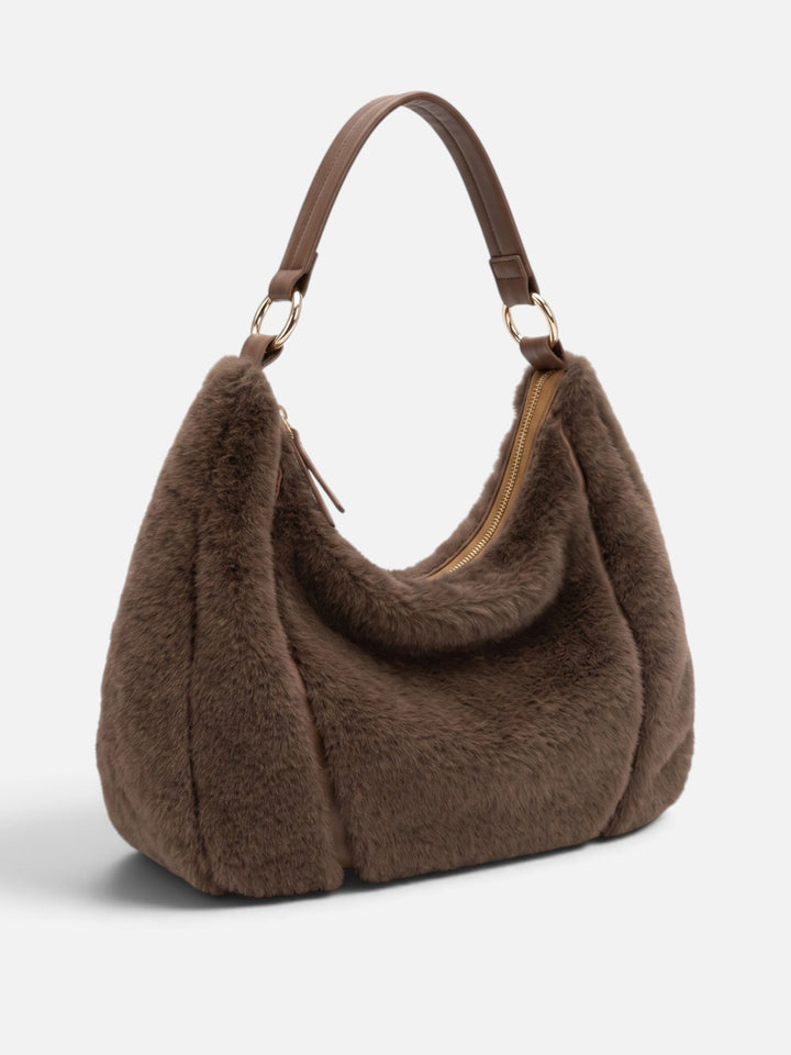 Women's Zip-Top Faux Fur Hobo Bag