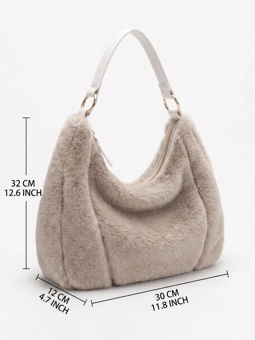 Women's Zip-Top Faux Fur Hobo Bag