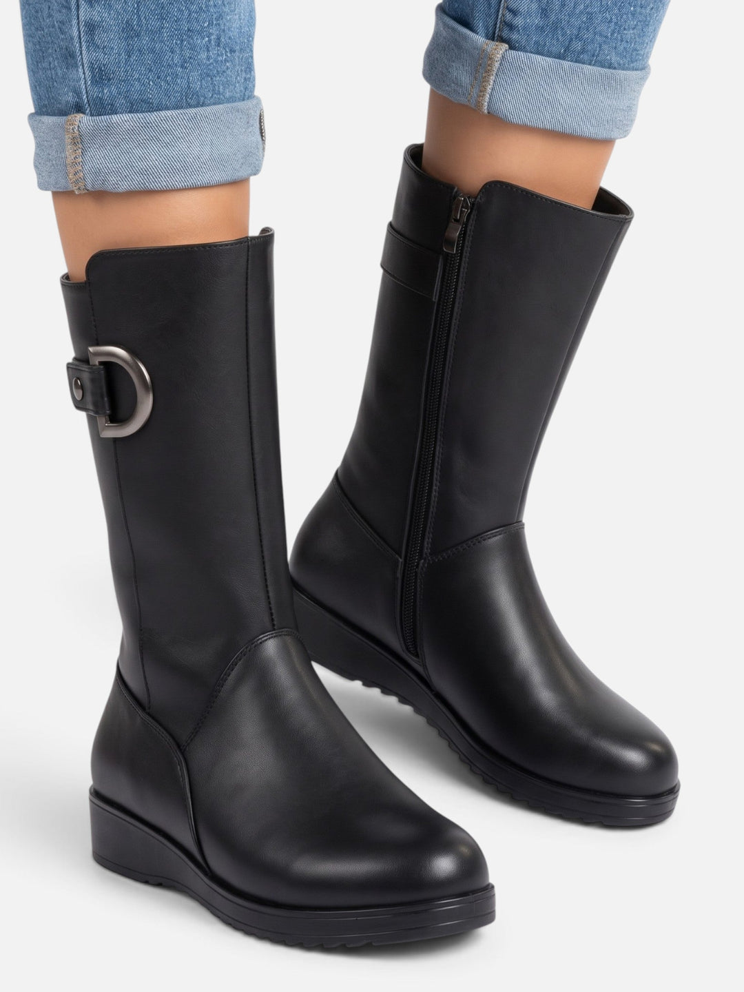 Women's Fur-Lined Buckle Boots