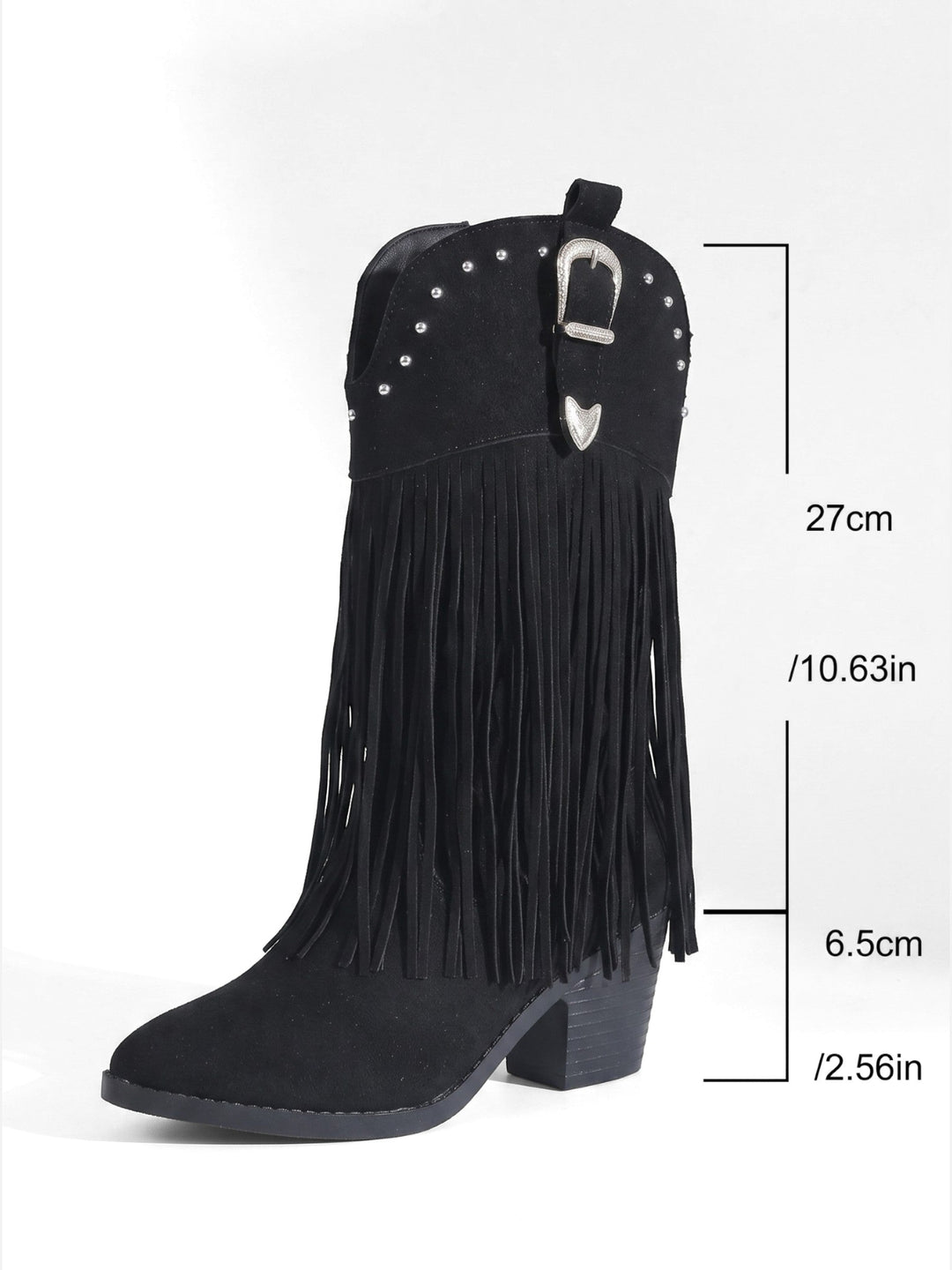 Women's Faux Suede Studded Fringe Cowboy Boots