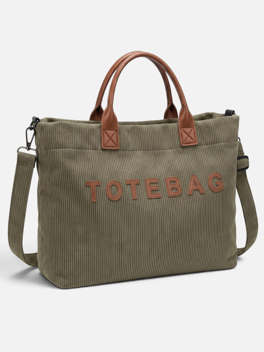 Women's Corduroy Tote Bag with Lettering