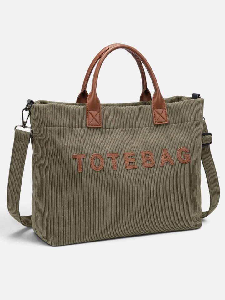 Women's Corduroy Tote Bag with Lettering