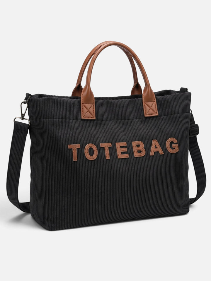 Women's Corduroy Tote Bag with Lettering