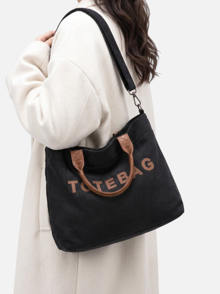 Women's Corduroy Tote Bag with Lettering