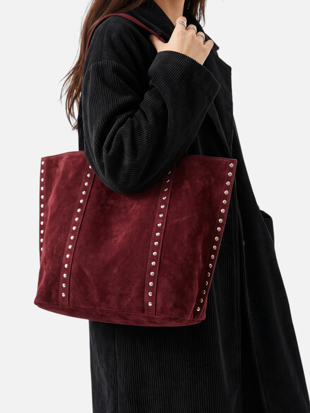 Women's Studded Faux Suede Tote Bag