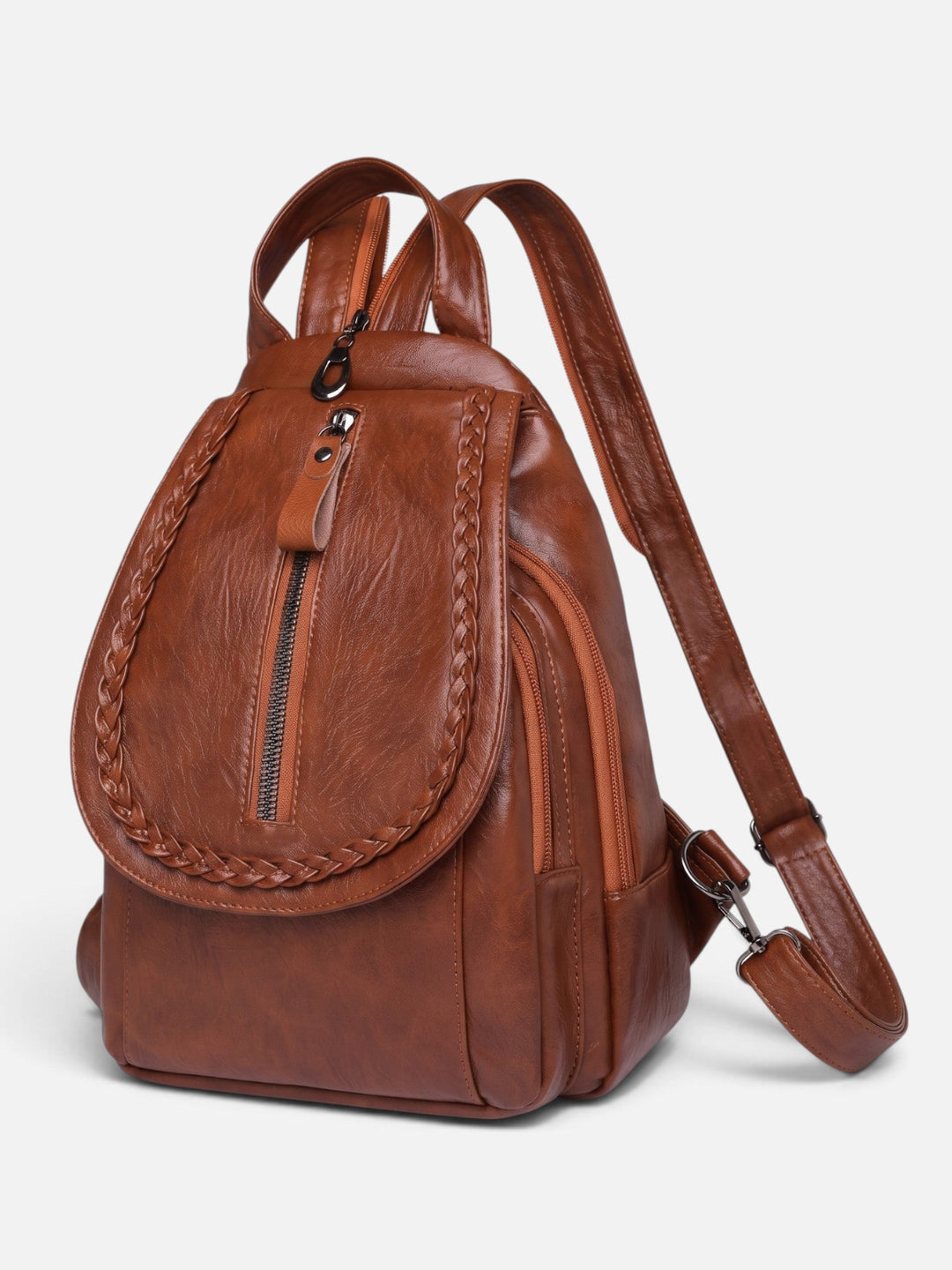 Women's Woven Leather Mini Backpack with Shoulder Strap