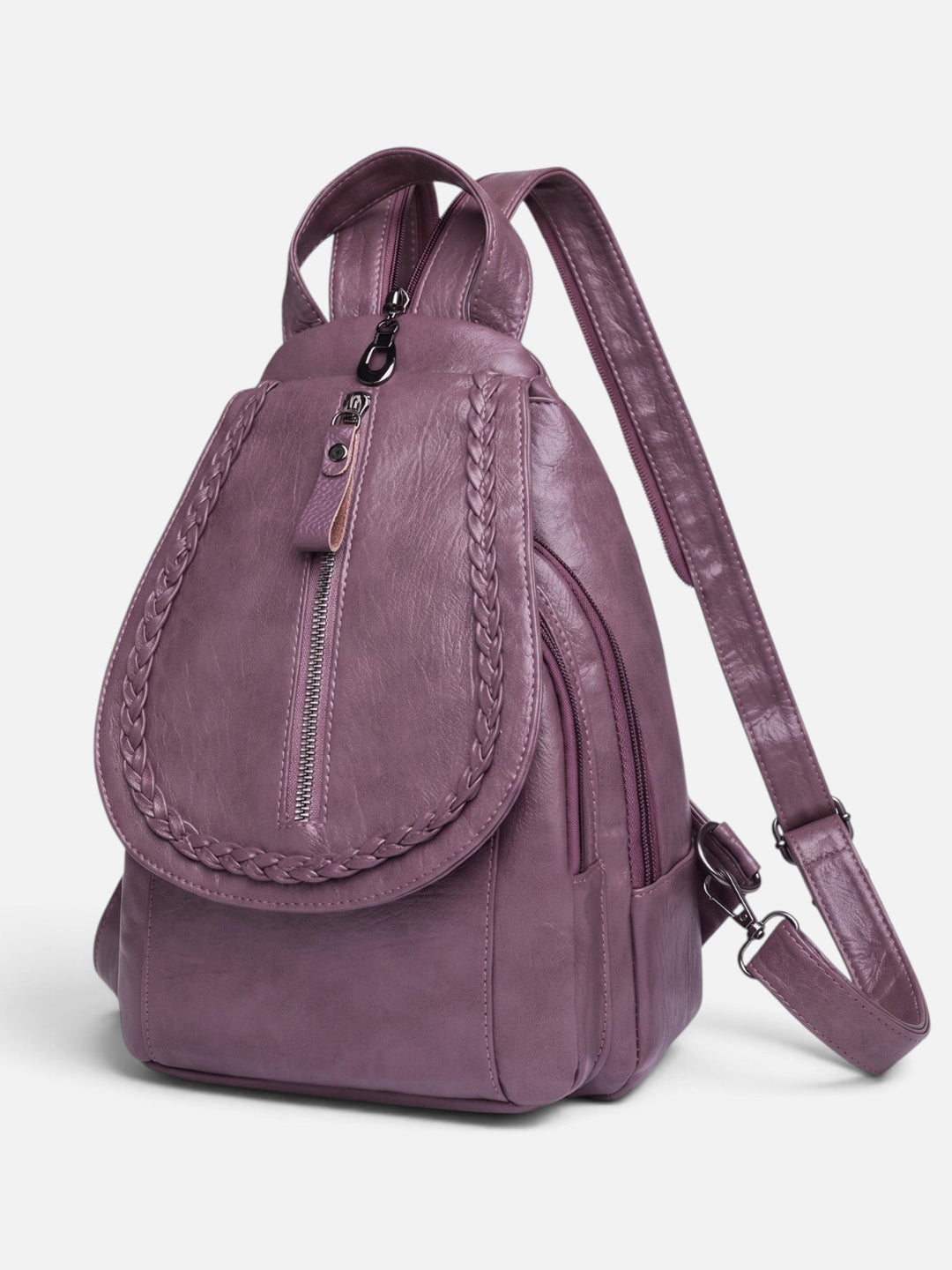 Women's Woven Leather Mini Backpack with Shoulder Strap