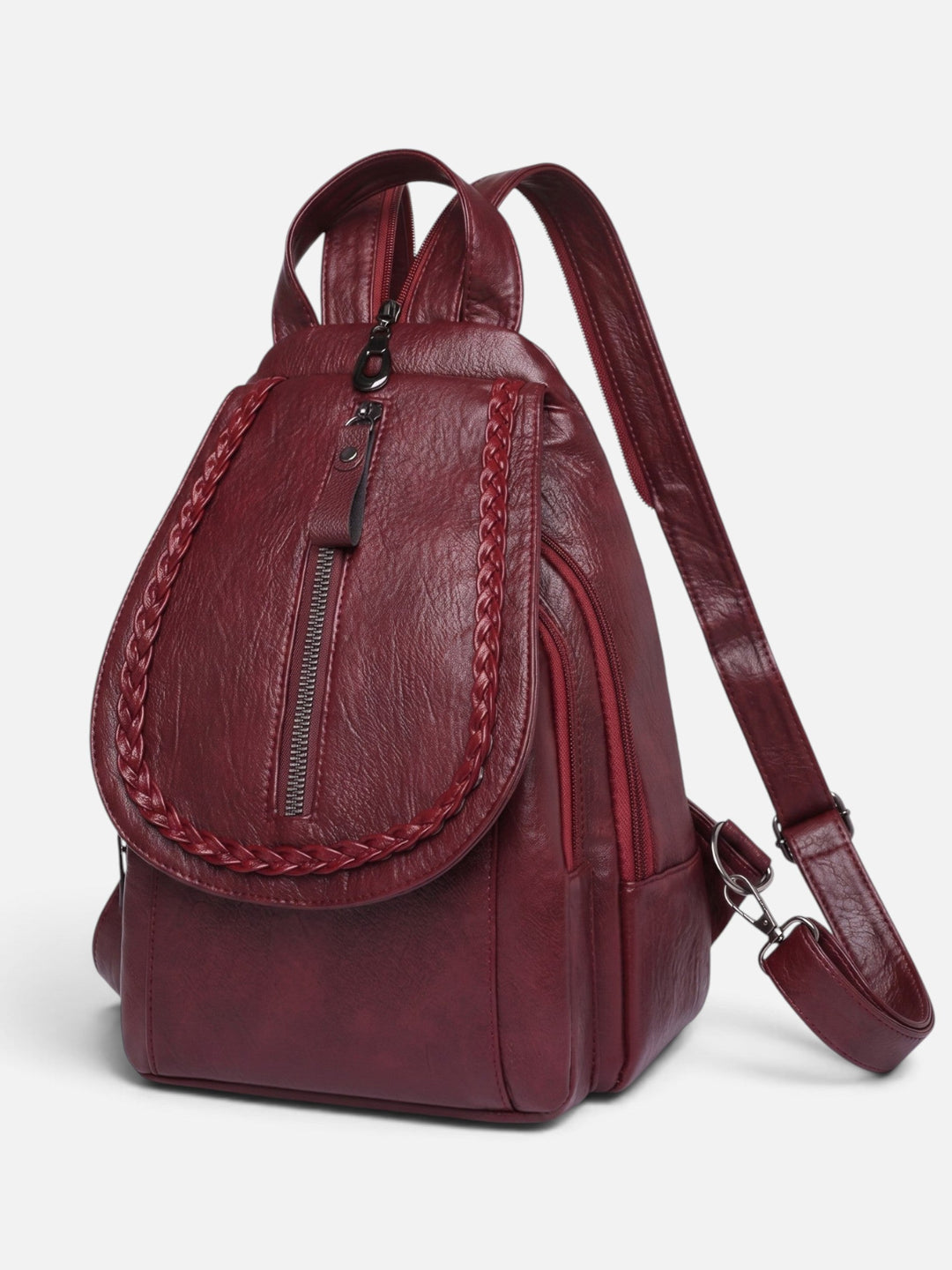 Women's Woven Leather Mini Backpack with Shoulder Strap