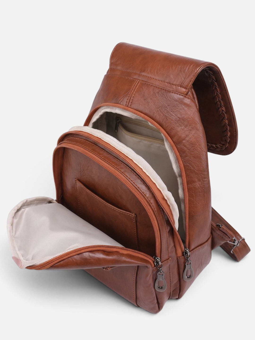 Women's Woven Leather Mini Backpack with Shoulder Strap