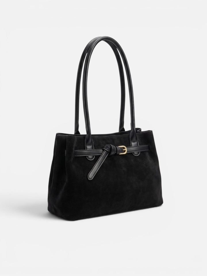 Women's Suede Tote Bag with Handles and Buckle