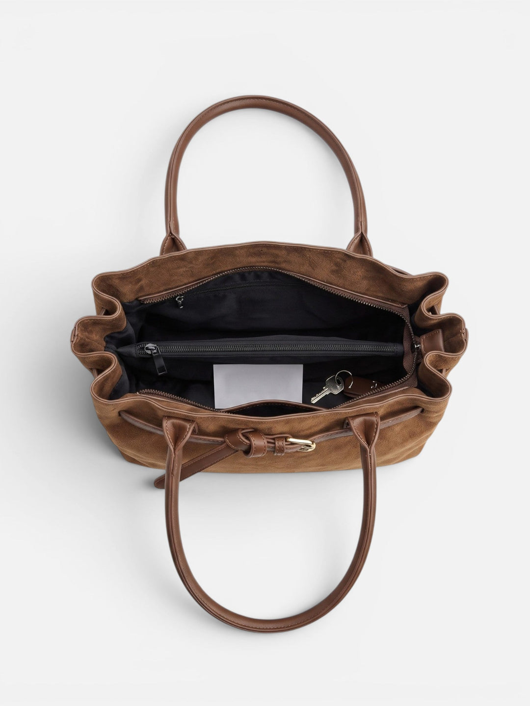 Women's Suede Tote Bag with Handles and Buckle