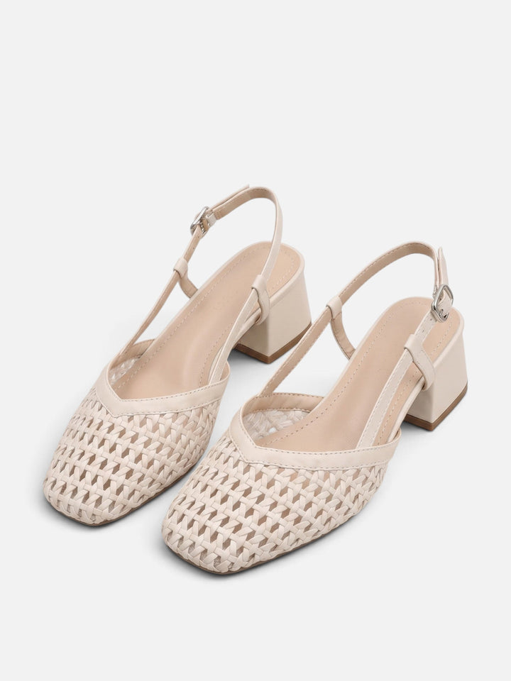 Women's Woven Slingback Court Shoes with Block Heel
