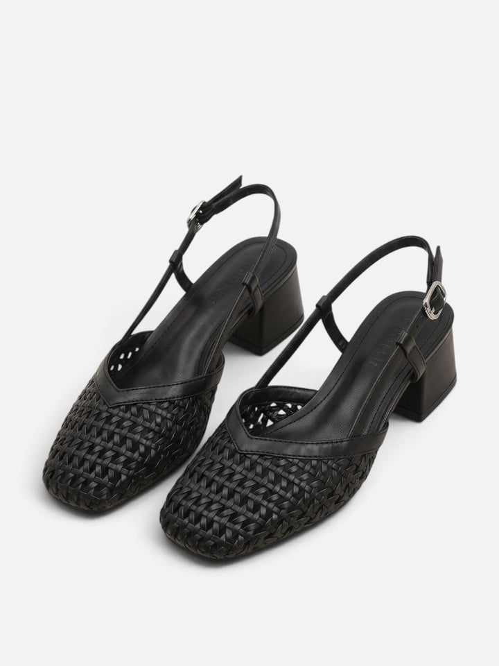 Women's Woven Slingback Court Shoes with Block Heel